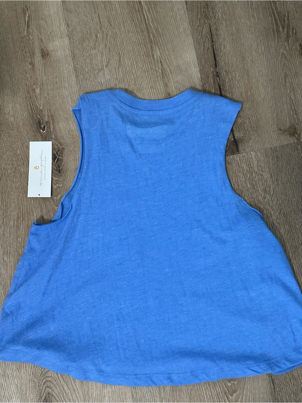 Spiritual Gangster Blue cropped tank with White & Gold Graphic - Picture 2 of 2